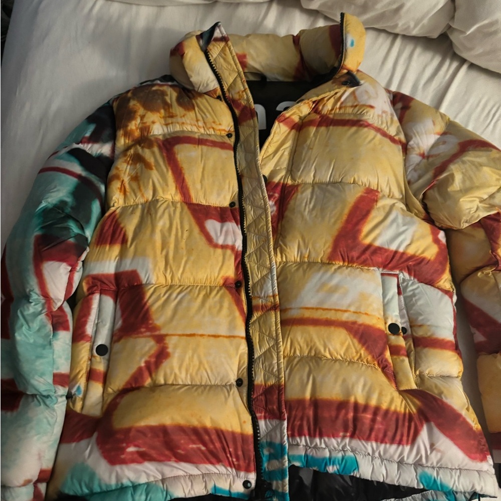 Very warm jacket with bright colors draws attention